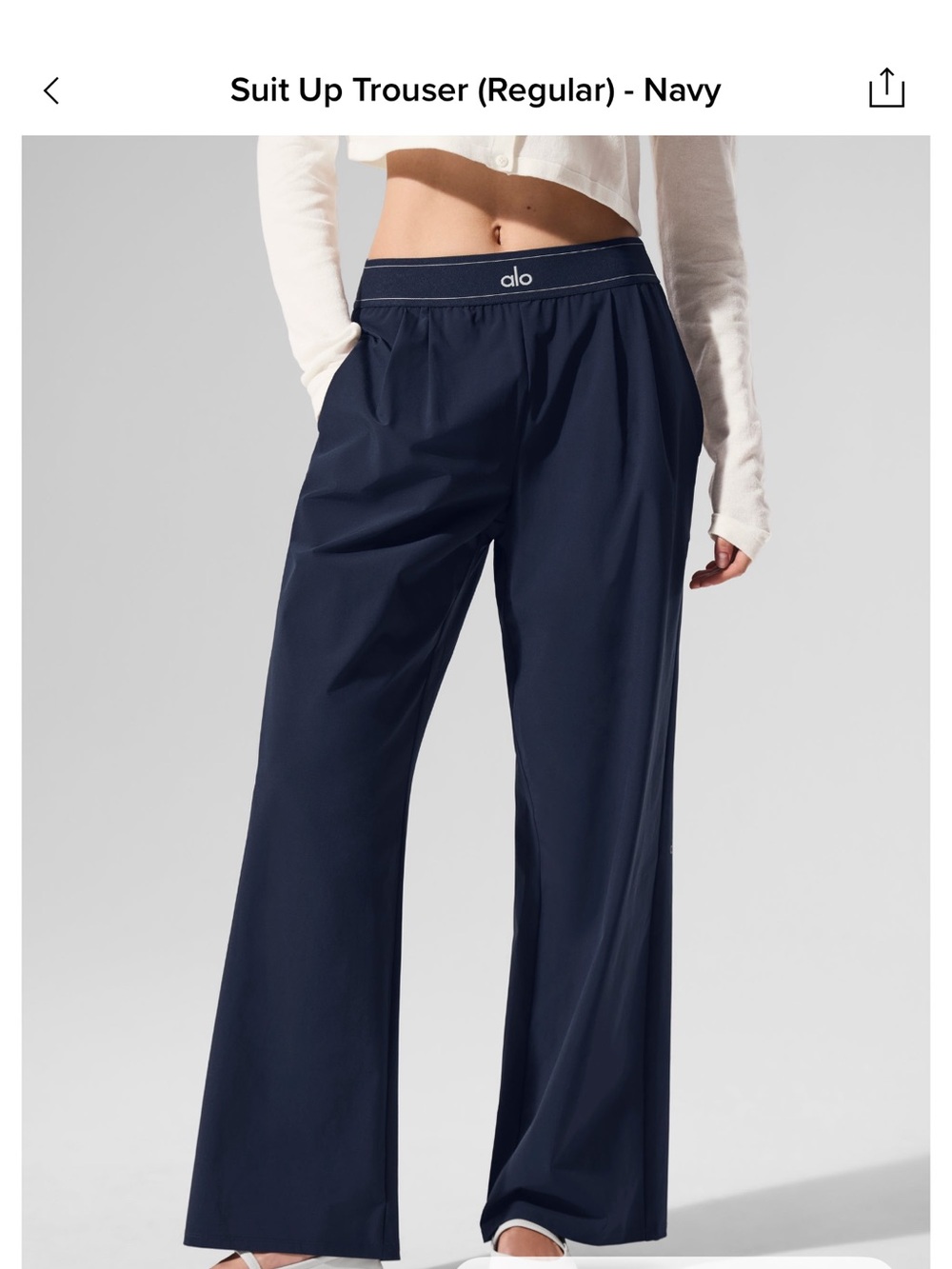 ALO Yoga Navy Wide-Leg Suit Up Trouser - Regular Length
